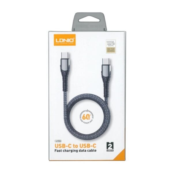 CABO LDNIO USB-C PARA USB-C 2M 65W FAST CHARGING PRETO