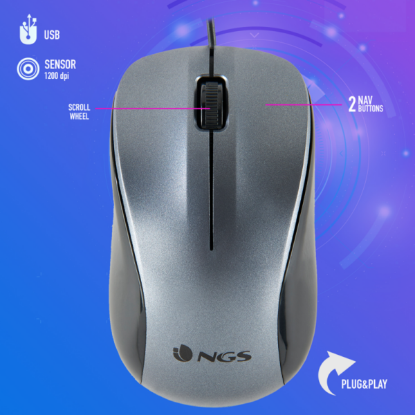 MOUSE NGS USB-OPTICO-DPI 1200 CORE CINZA